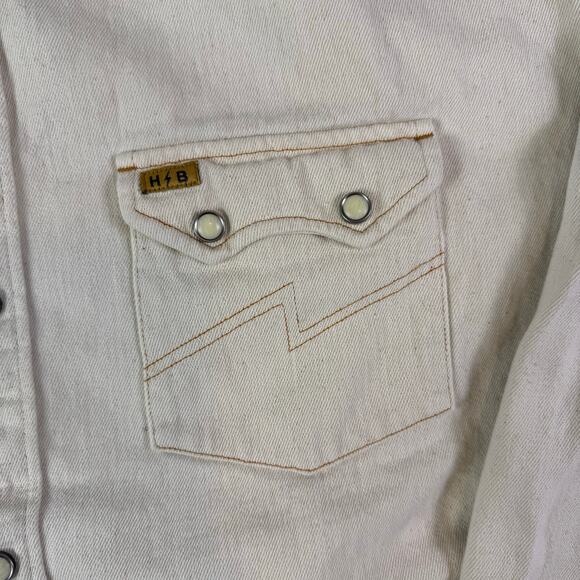 Howler Bros Dust Up Denim Pearl Snap Shirt Mens XL Ivory Yoakam Long Sleeve - Picture 5 of 8